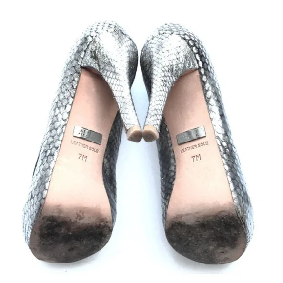 Badgley Mischka Metallic Python Peep Toe Heels - Picture 7 of 8
